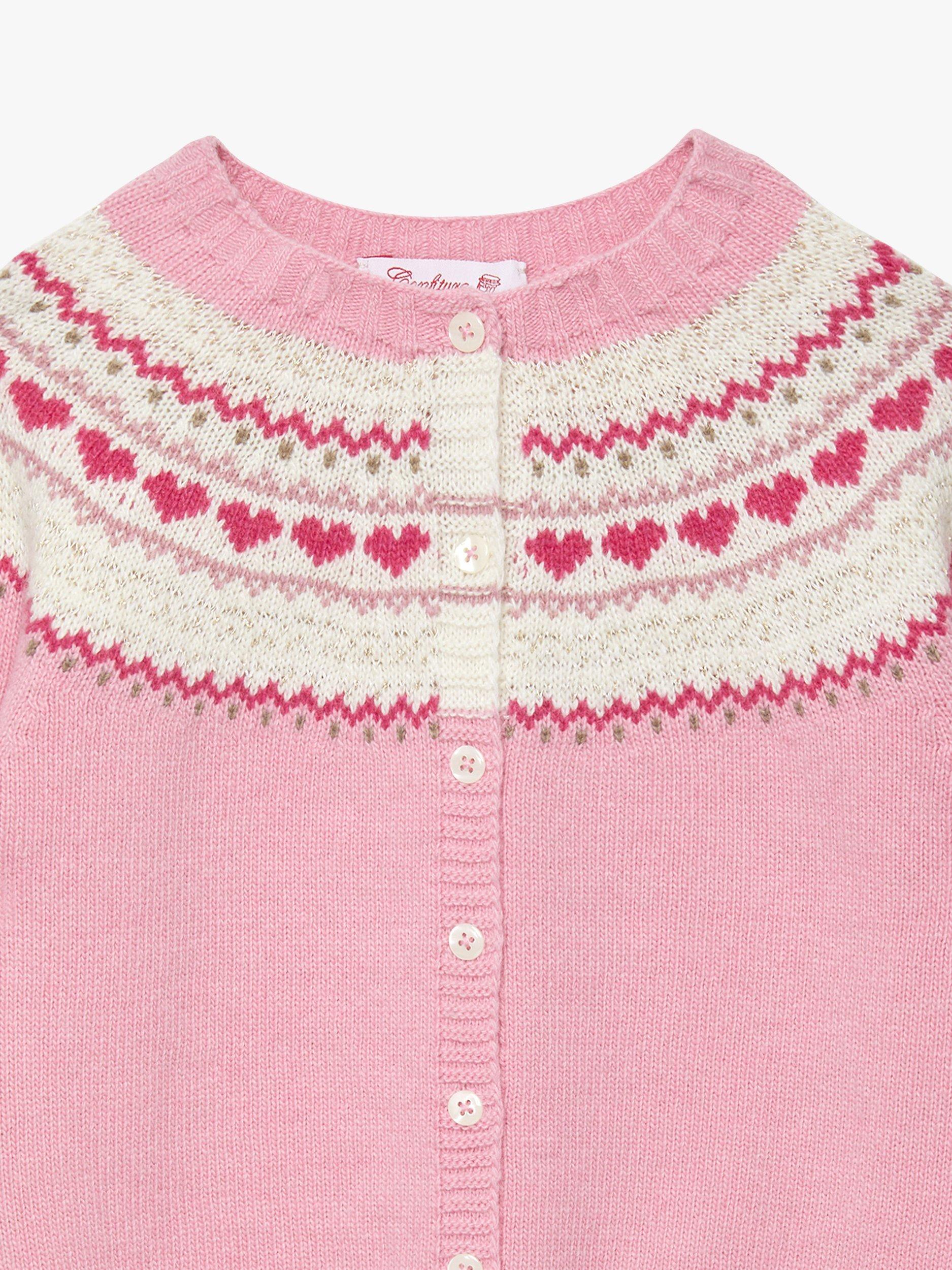 Trotters Kids' Natasha Fairisle Cardigan, Rose Pink, 2-3 years