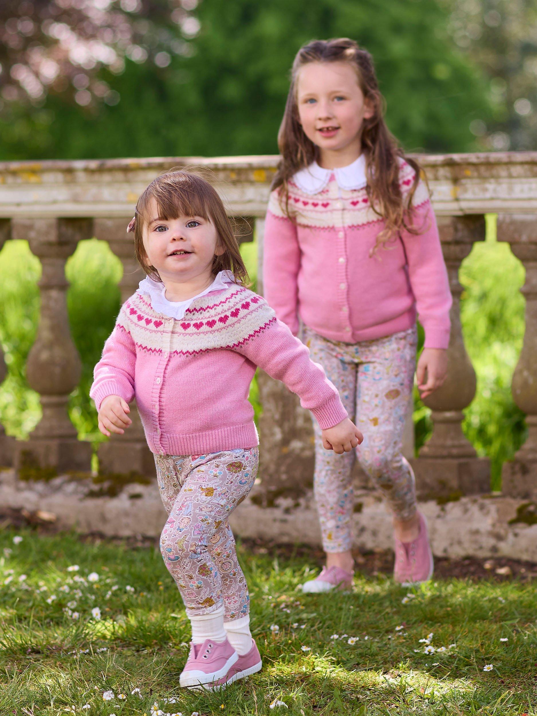 Product image 5 of 6, which shows Trotters Kids' Natasha Fairisle Cardigan, Rose Pink, 2-3 years