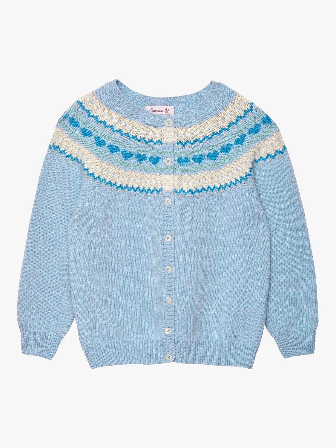 Trotters Kids' Natasha Fairisle Cardigan, Pale Blue, 2-3 years