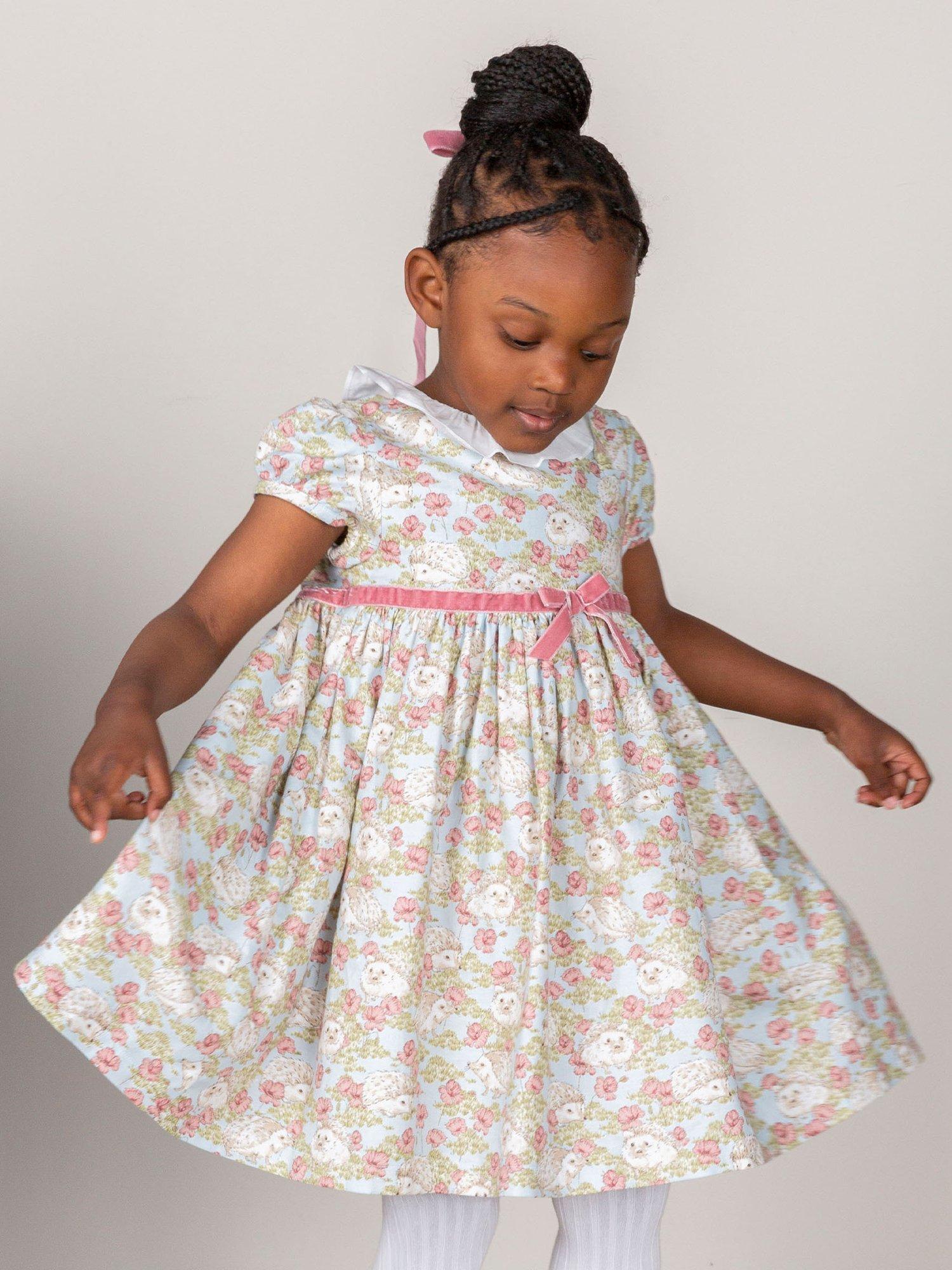Product image 5 of 5, which shows Trotters Kids' Hollie Hedgehog Pie Crust Dress, Multi, 2 years