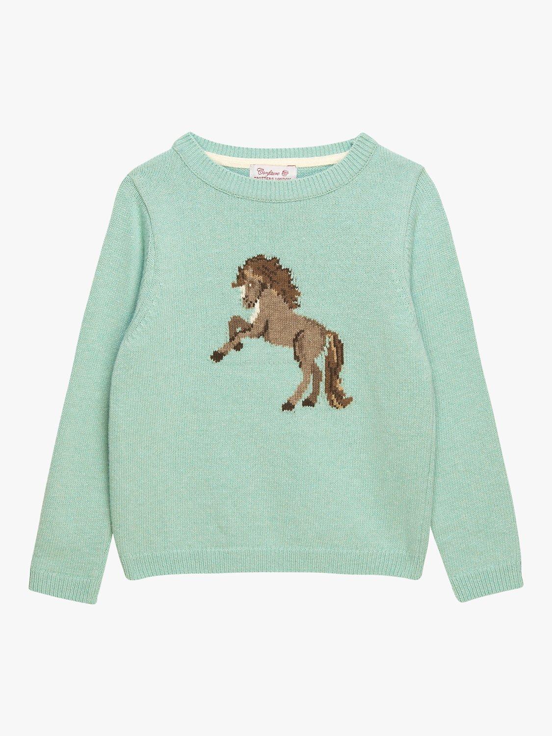 Product image 1 of 5, which shows Trotters Kids' Pony Wool Blend Jumper, Sea Green, 2-3 years