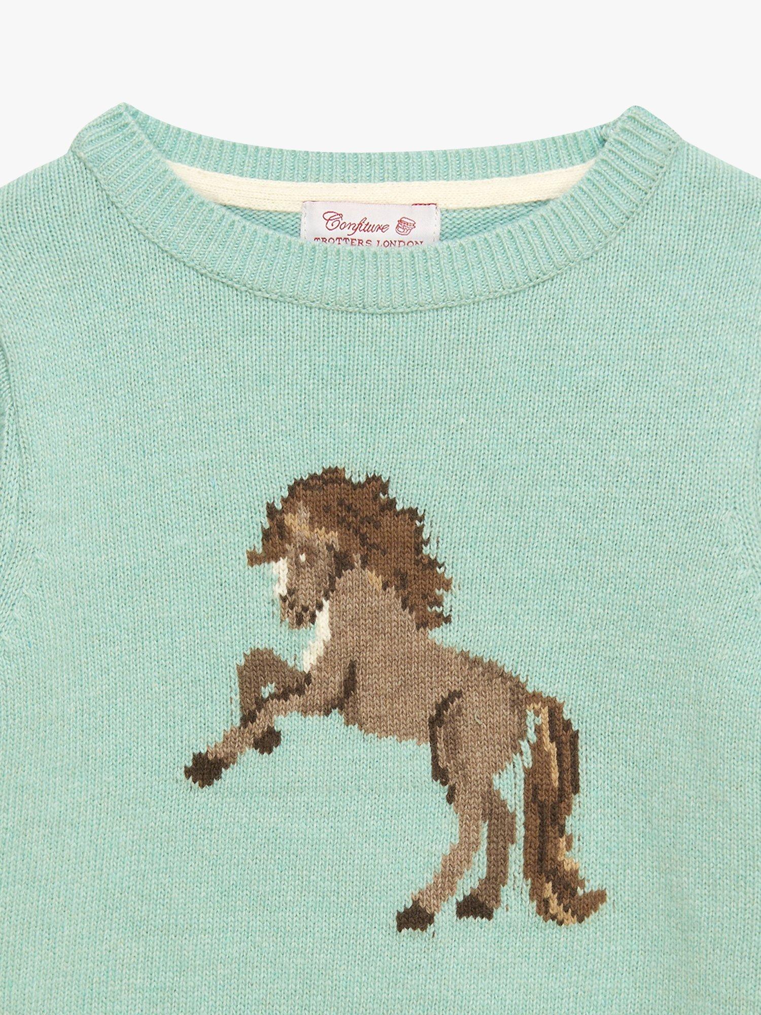 Product image 3 of 5, which shows Trotters Kids' Pony Wool Blend Jumper, Sea Green, 2-3 years
