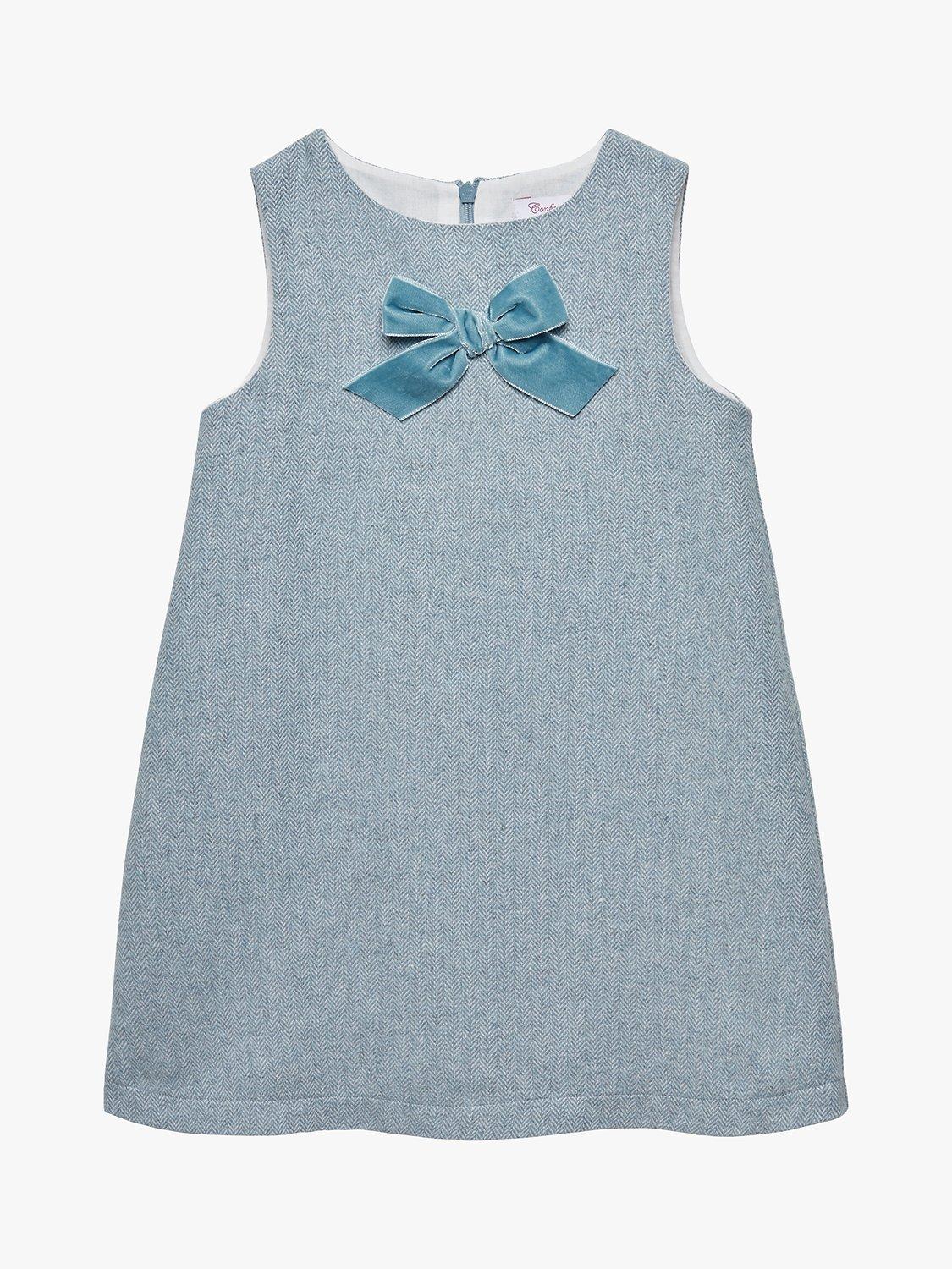 Product image 1 of 6, which shows Trotters Kids' Georgina Velvet Bow Dress, Blue, 2 years