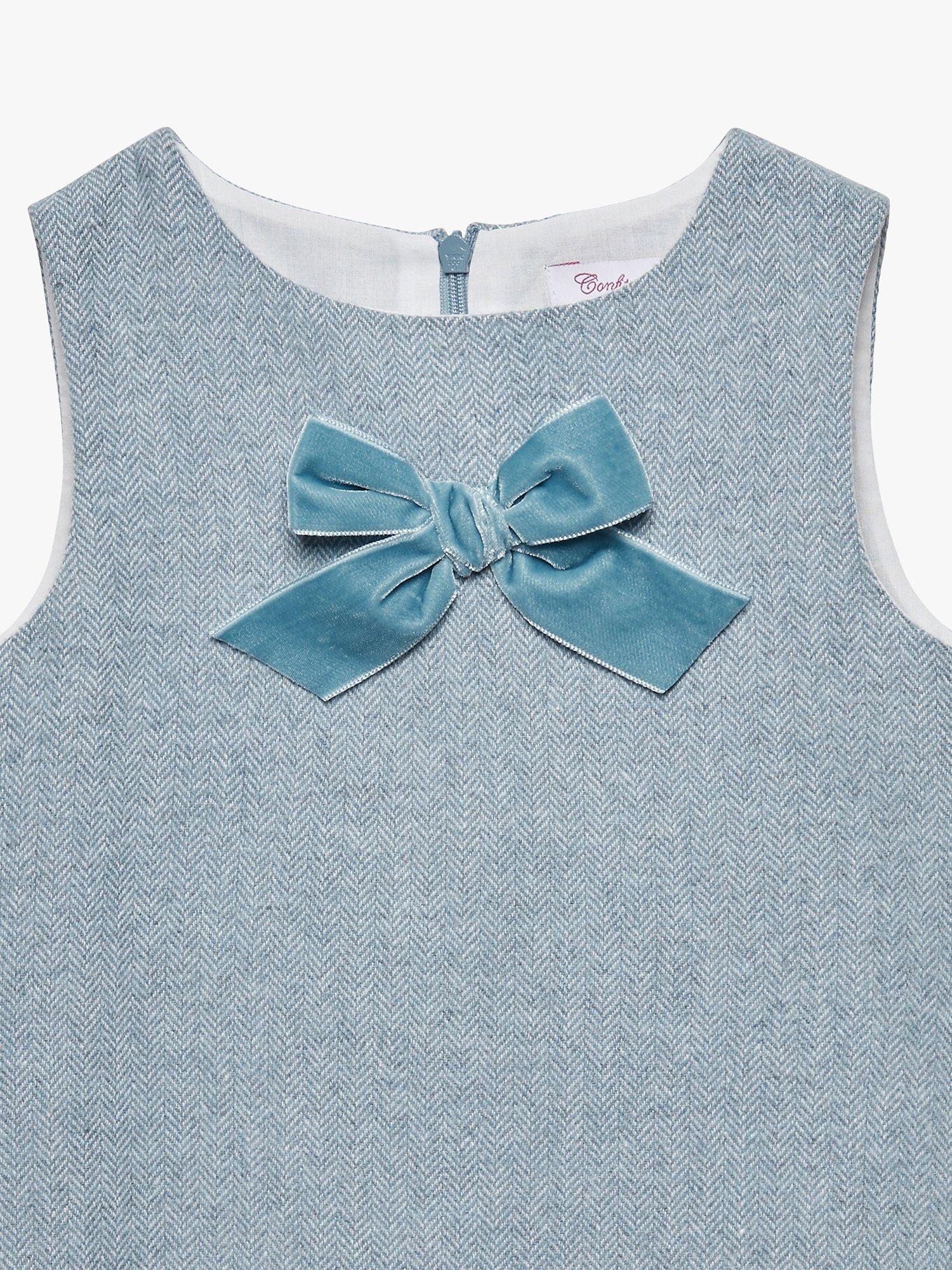 Product image 3 of 6, which shows Trotters Kids' Georgina Velvet Bow Dress, Blue, 2 years