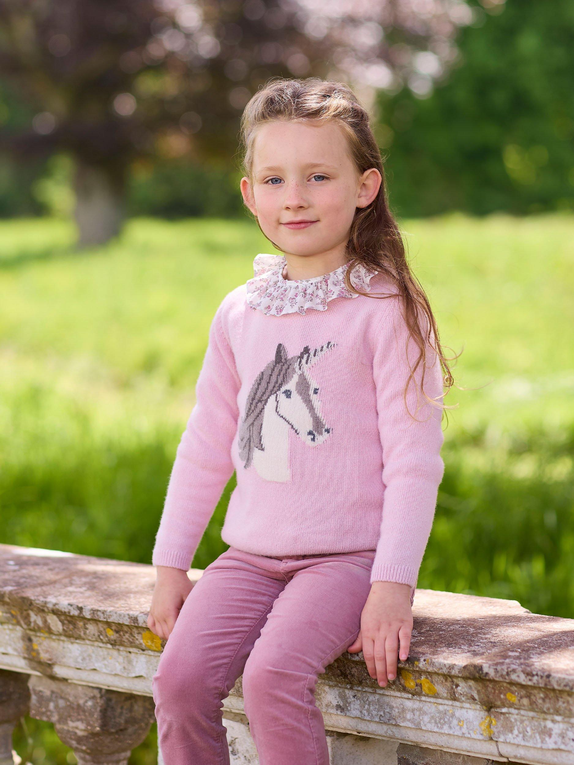 Product image 5 of 5, which shows Trotters Kids' Magical Unicorn Wool Blend Jumper, Pink, 2-3 years