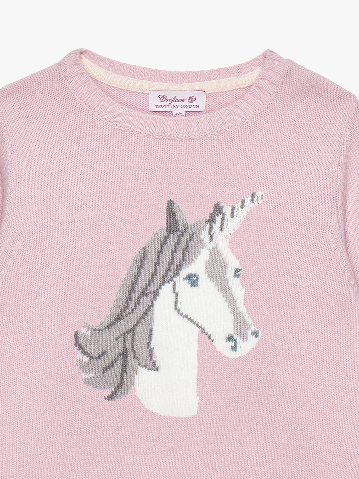 Product image 3 of 5, which shows Trotters Kids' Magical Unicorn Wool Blend Jumper, Pink, 2-3 years