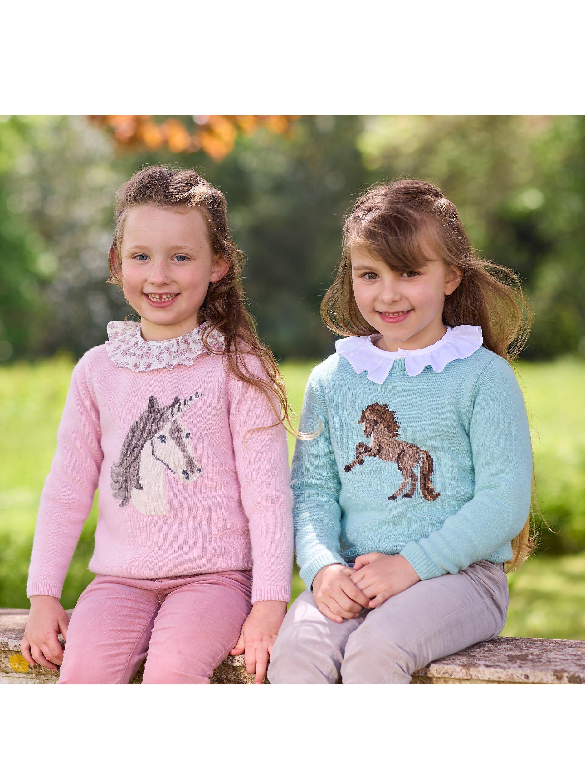 Product image 4 of 5, which shows Trotters Kids' Magical Unicorn Wool Blend Jumper, Pink, 2-3 years
