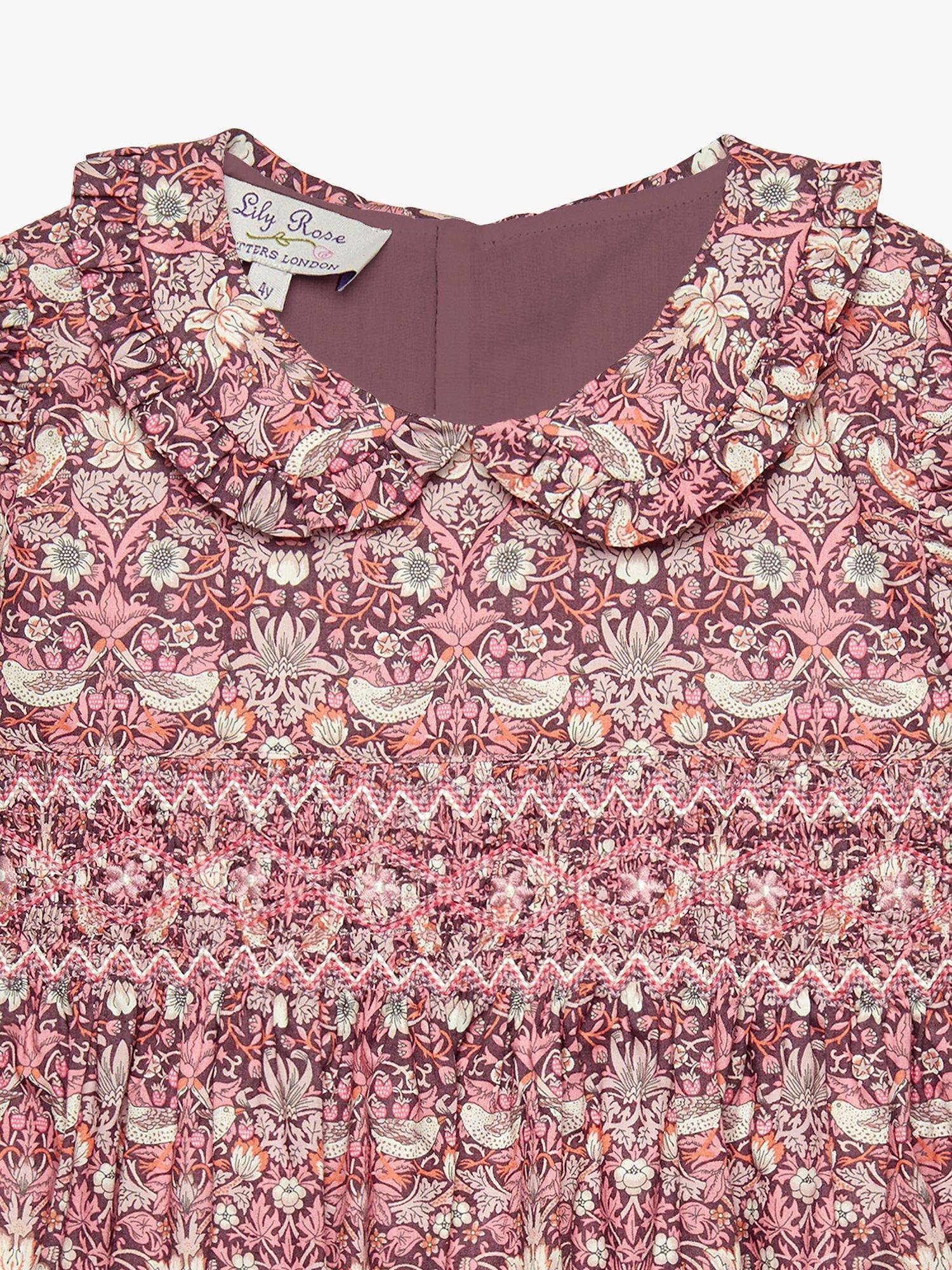 Product image 3 of 6, which shows Trotters Kids' Strawberry Thief Smocked Dress, Multi, 2 years