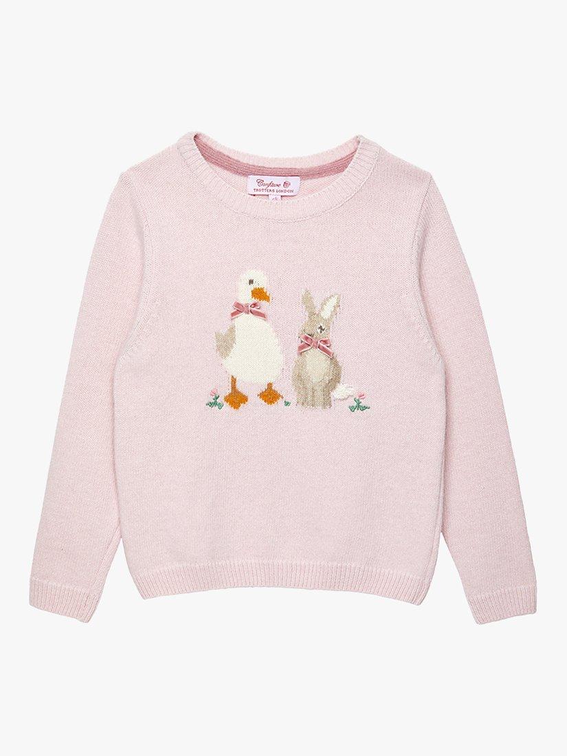 Trotters Kids Duck Bunny Cashmere Blend Jumper Pale Pink