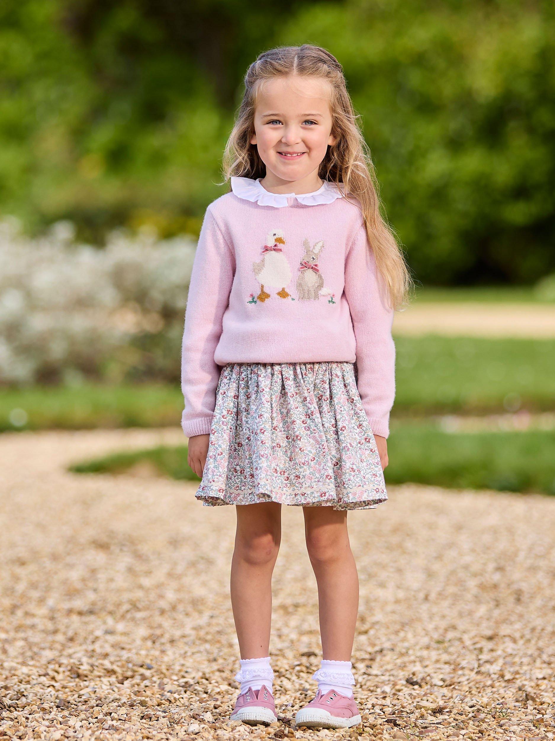 Product image 4 of 4, which shows Trotters Kids' Duck & Bunny Cashmere Blend Jumper, Pale Pink, 2-3 years