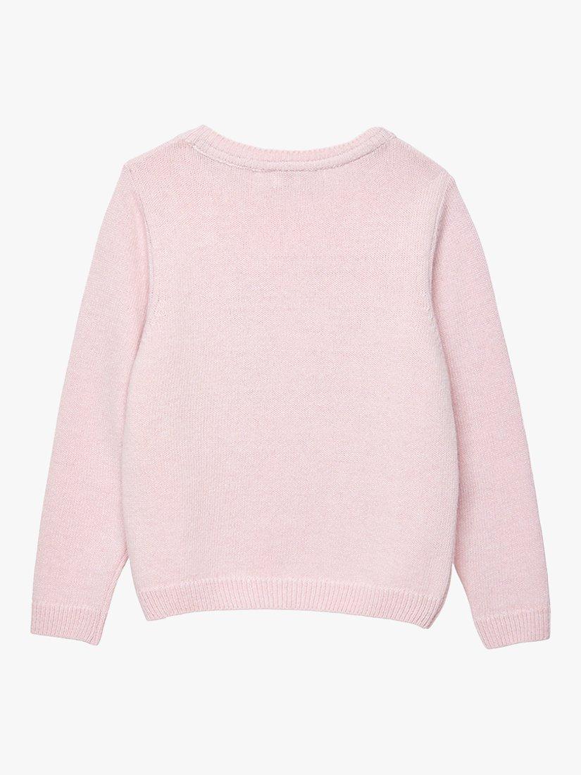 Product image 2 of 4, which shows Trotters Kids' Duck & Bunny Cashmere Blend Jumper, Pale Pink, 2-3 years