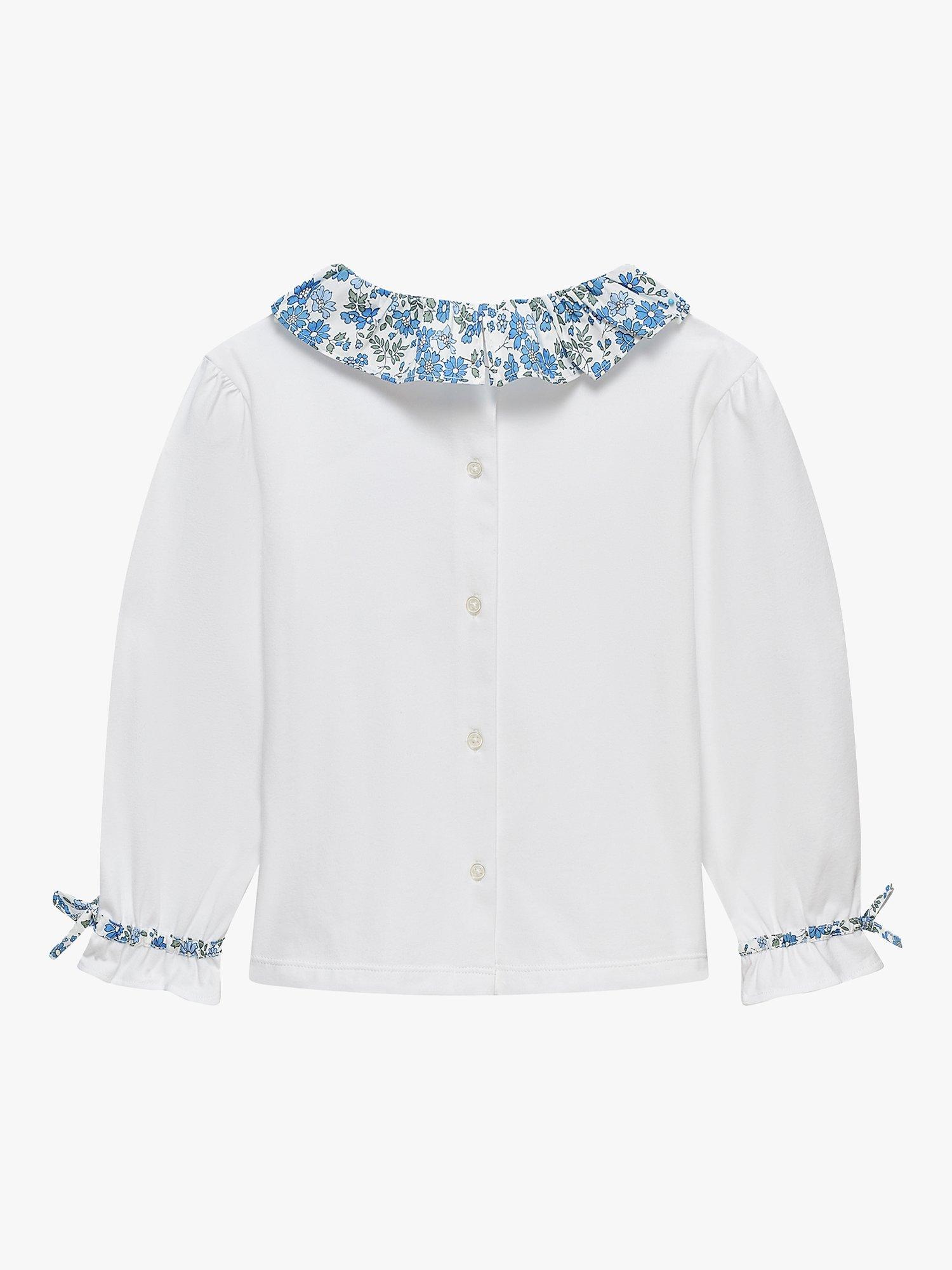 Product image 2 of 3, which shows Trotters Kids' Floret Willow Jersey Top, White/Blue, 2-3 years