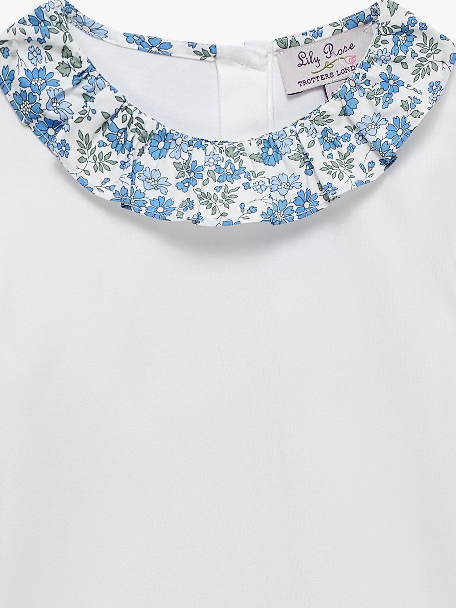 Product image 3 of 3, which shows Trotters Kids' Floret Willow Jersey Top, White/Blue, 2-3 years