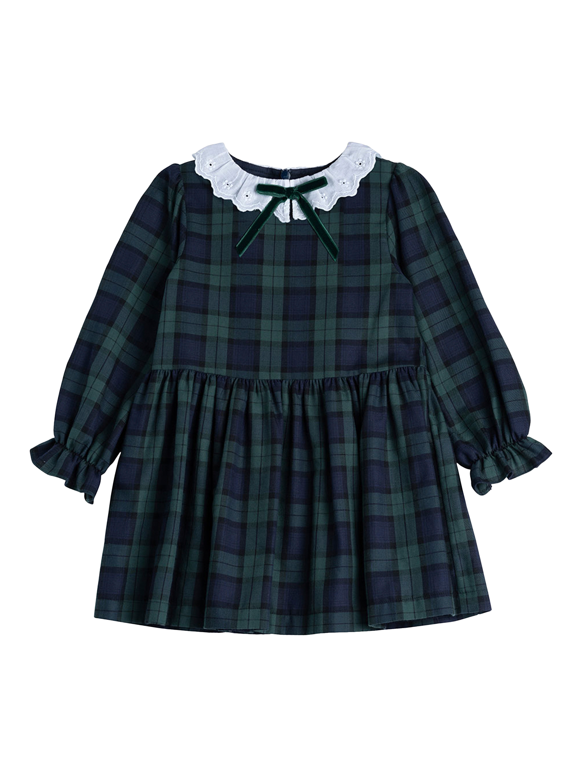 Product image 1 of 3, which shows Trotters Kids' Tabitha Dress, Navy/Multi, 2 years