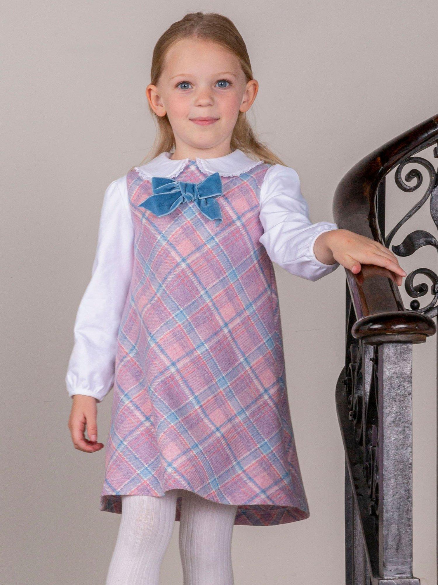 Product image 5 of 5, which shows Trotters Kids' Penelope Check Pinafore Dress, Pink/Multi, 2 years