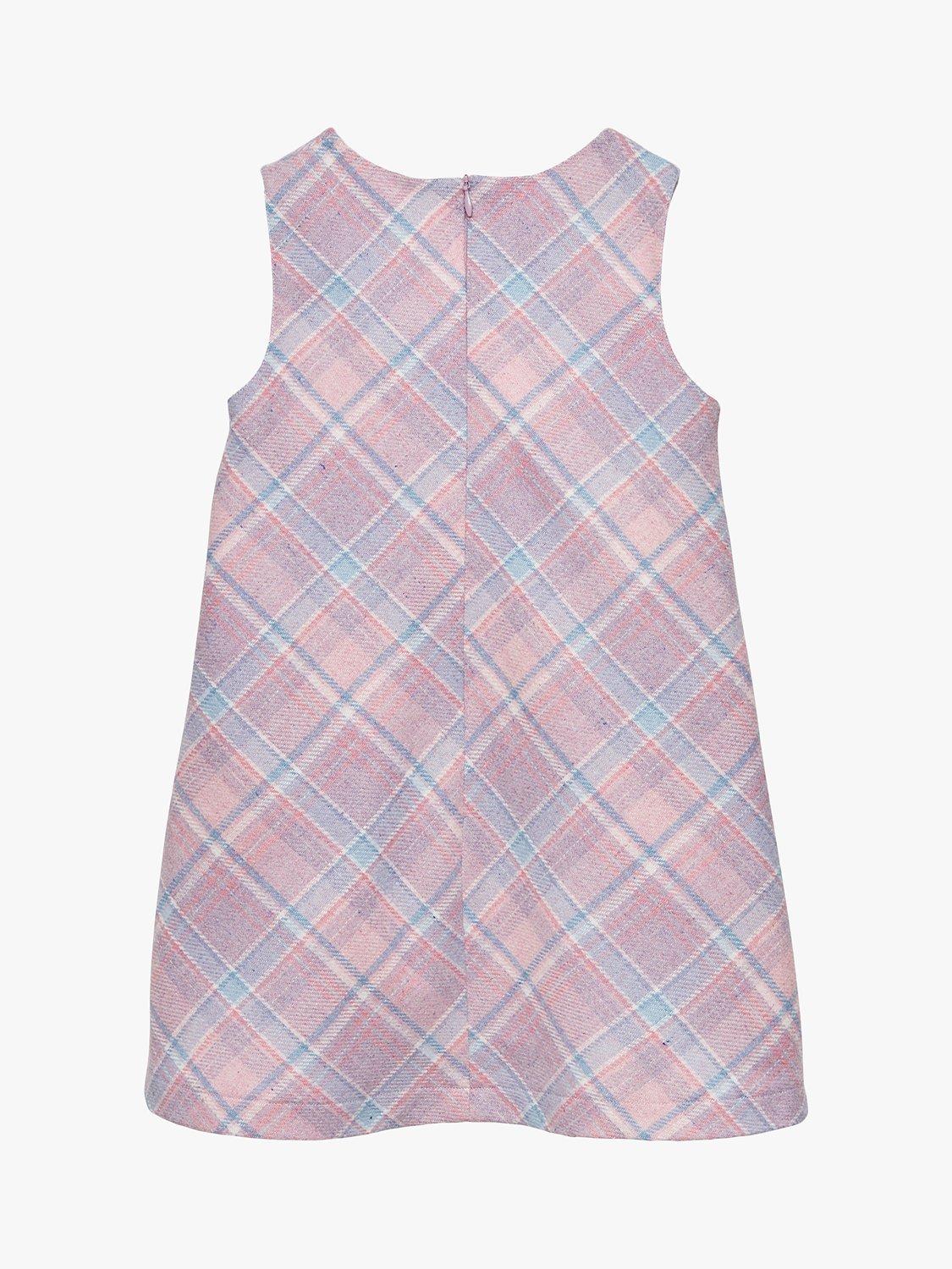 Product image 2 of 5, which shows Trotters Kids' Penelope Check Pinafore Dress, Pink/Multi, 2 years