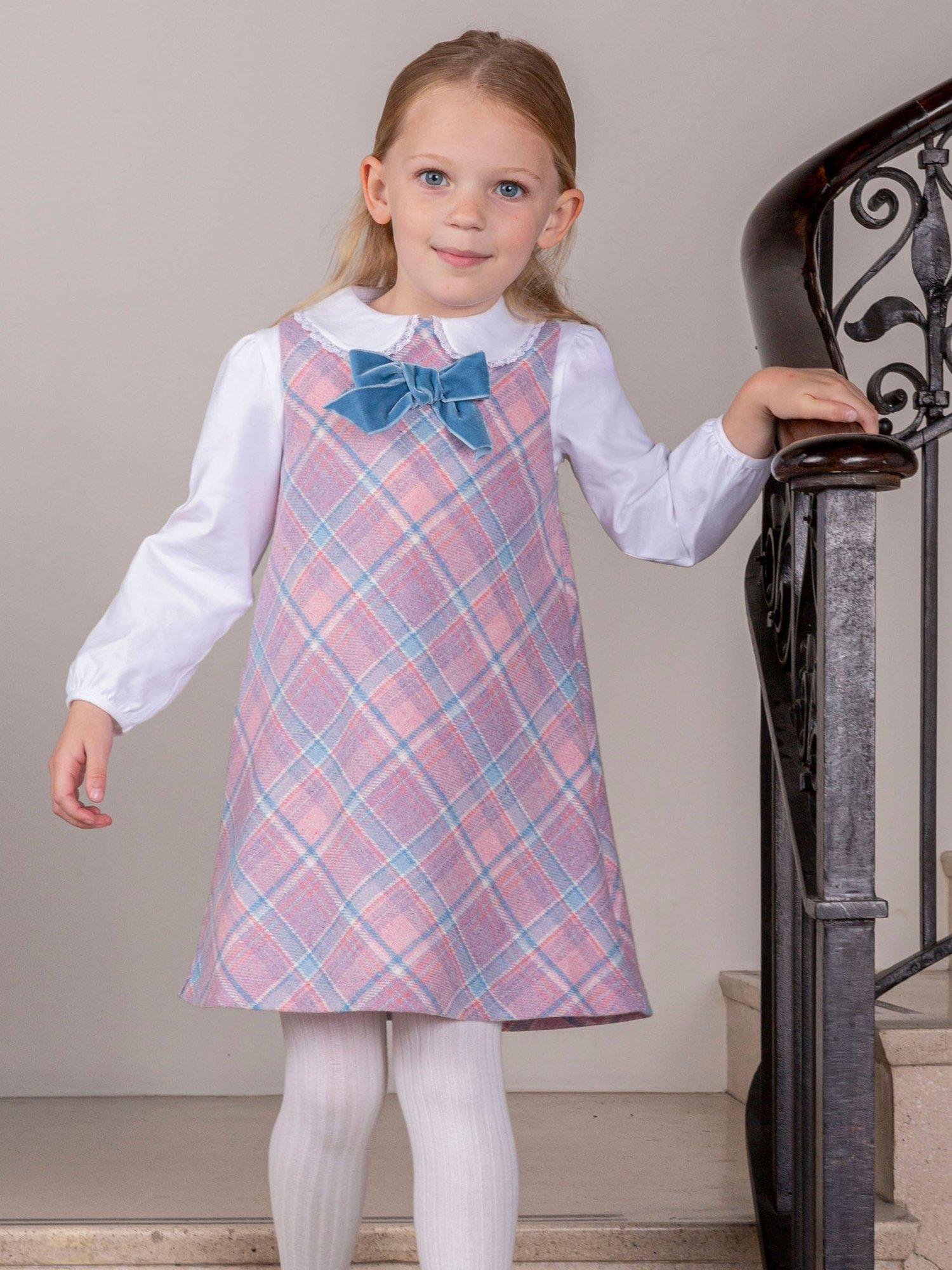 Product image 4 of 5, which shows Trotters Kids' Penelope Check Pinafore Dress, Pink/Multi, 2 years