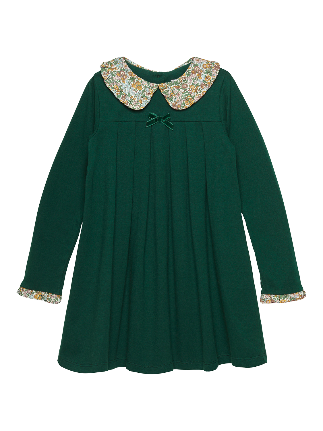 Product image 1 of 3, which shows Trotters Kids' Violet Floral Collar Dress, Forest Green/Multi, 2 years