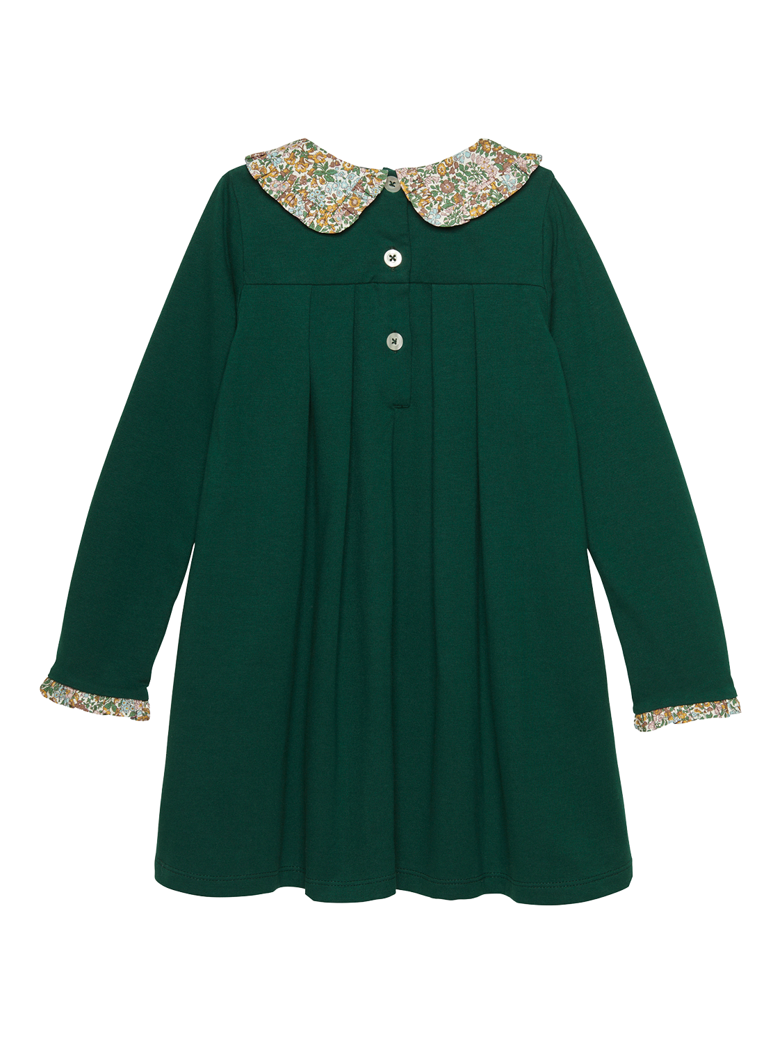Product image 2 of 3, which shows Trotters Kids' Violet Floral Collar Dress, Forest Green/Multi, 2 years