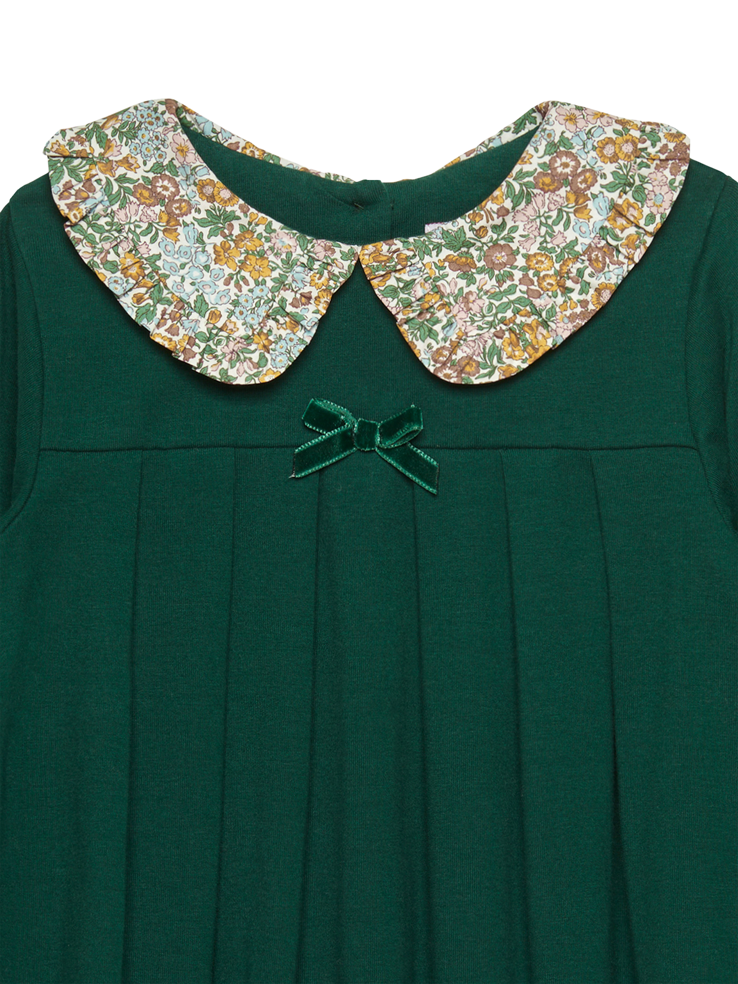 Product image 3 of 3, which shows Trotters Kids' Violet Floral Collar Dress, Forest Green/Multi, 2 years