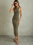 Reiss Lola Ruched Jersey Bodycon Midi Dress, Mocha