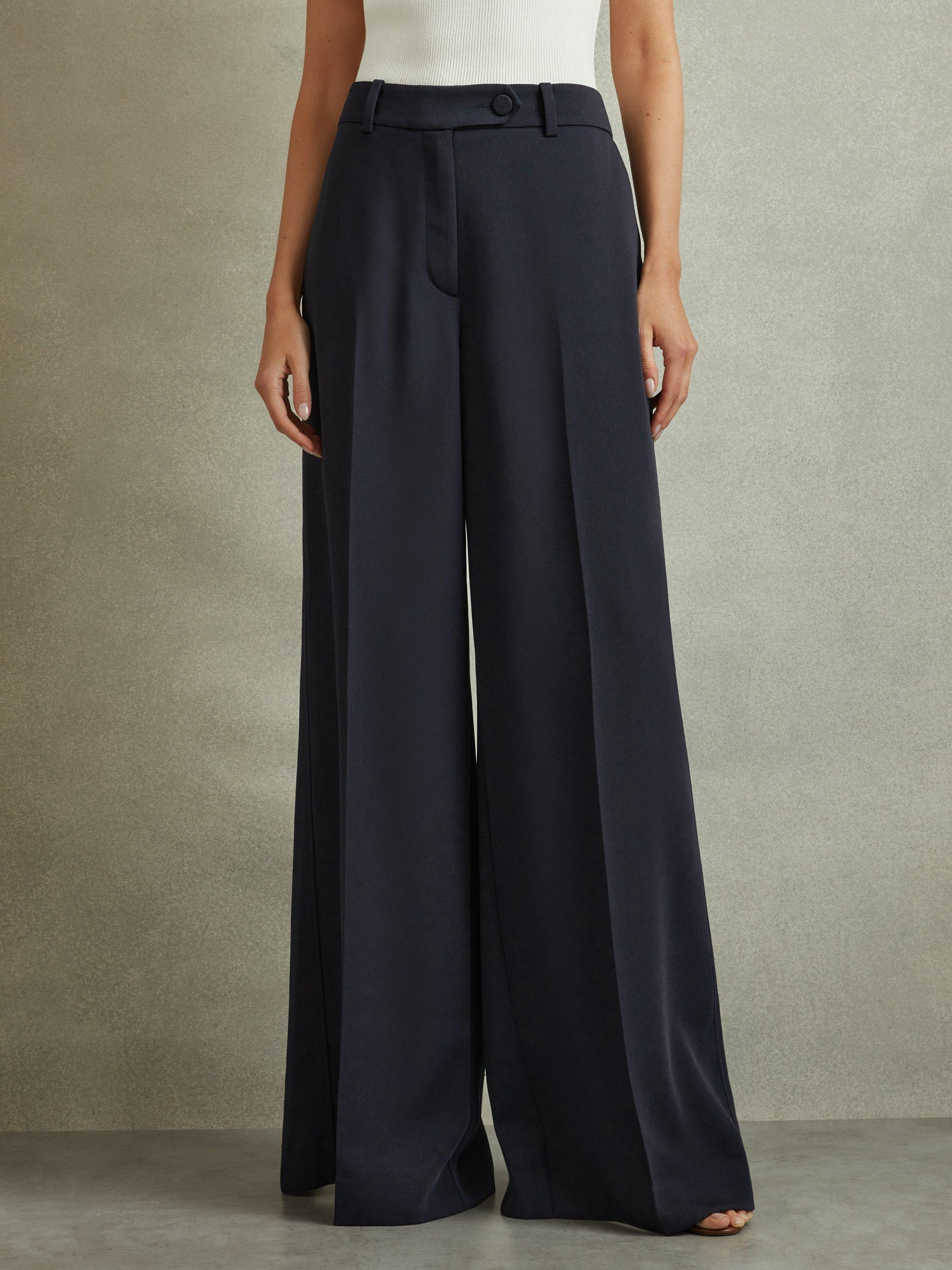 Reiss Solene Back Split Wide Leg Trousers, Navy