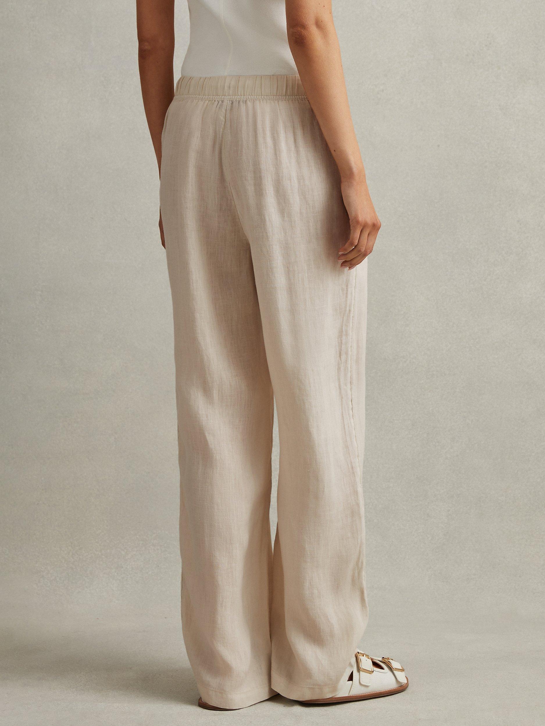 Product image 2 of 5, which shows Reiss Cleo Wide Leg Linen Trousers, Oatmeal, 6R