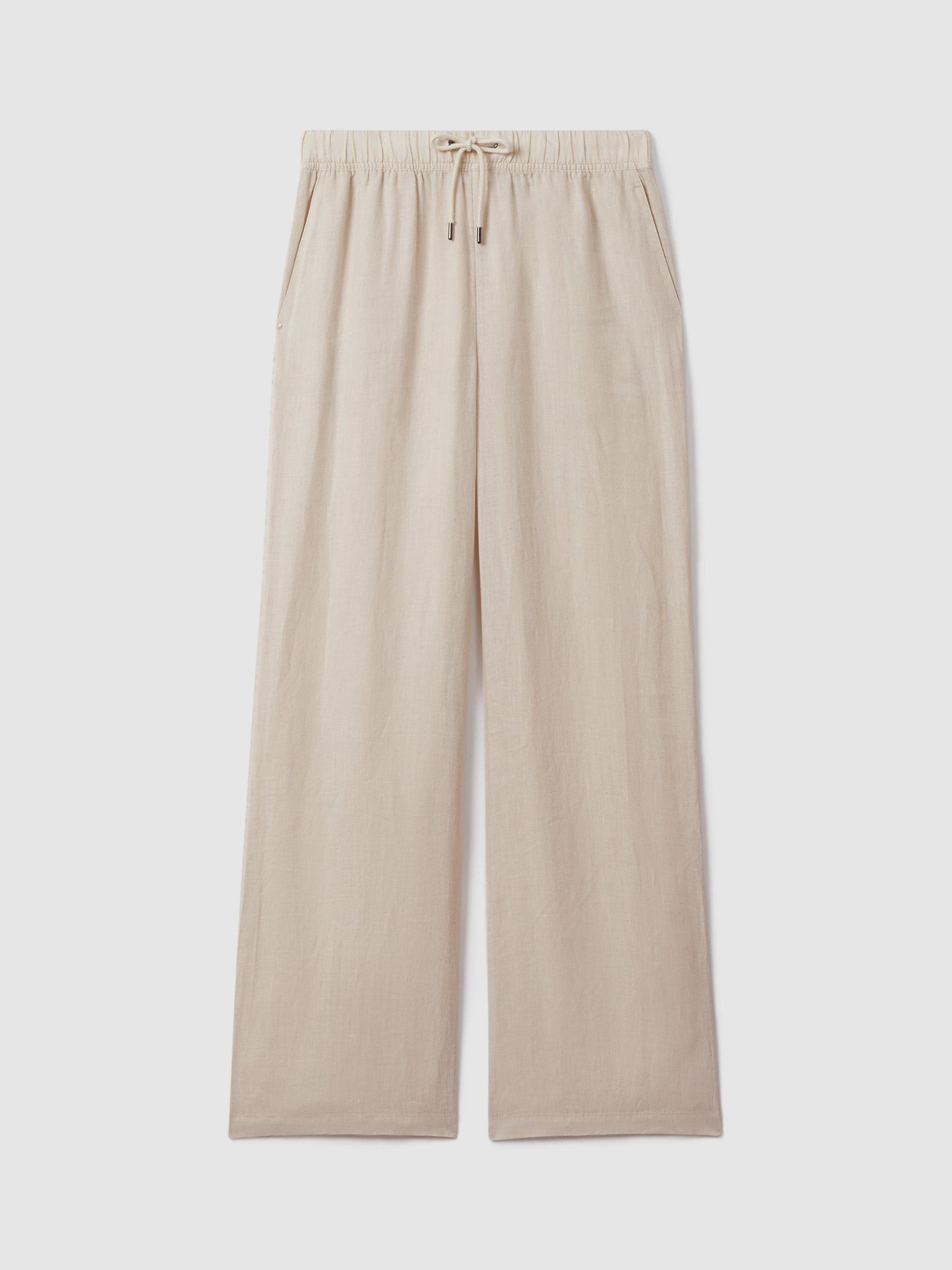 Product image 5 of 5, which shows Reiss Cleo Wide Leg Linen Trousers, Oatmeal, 6R