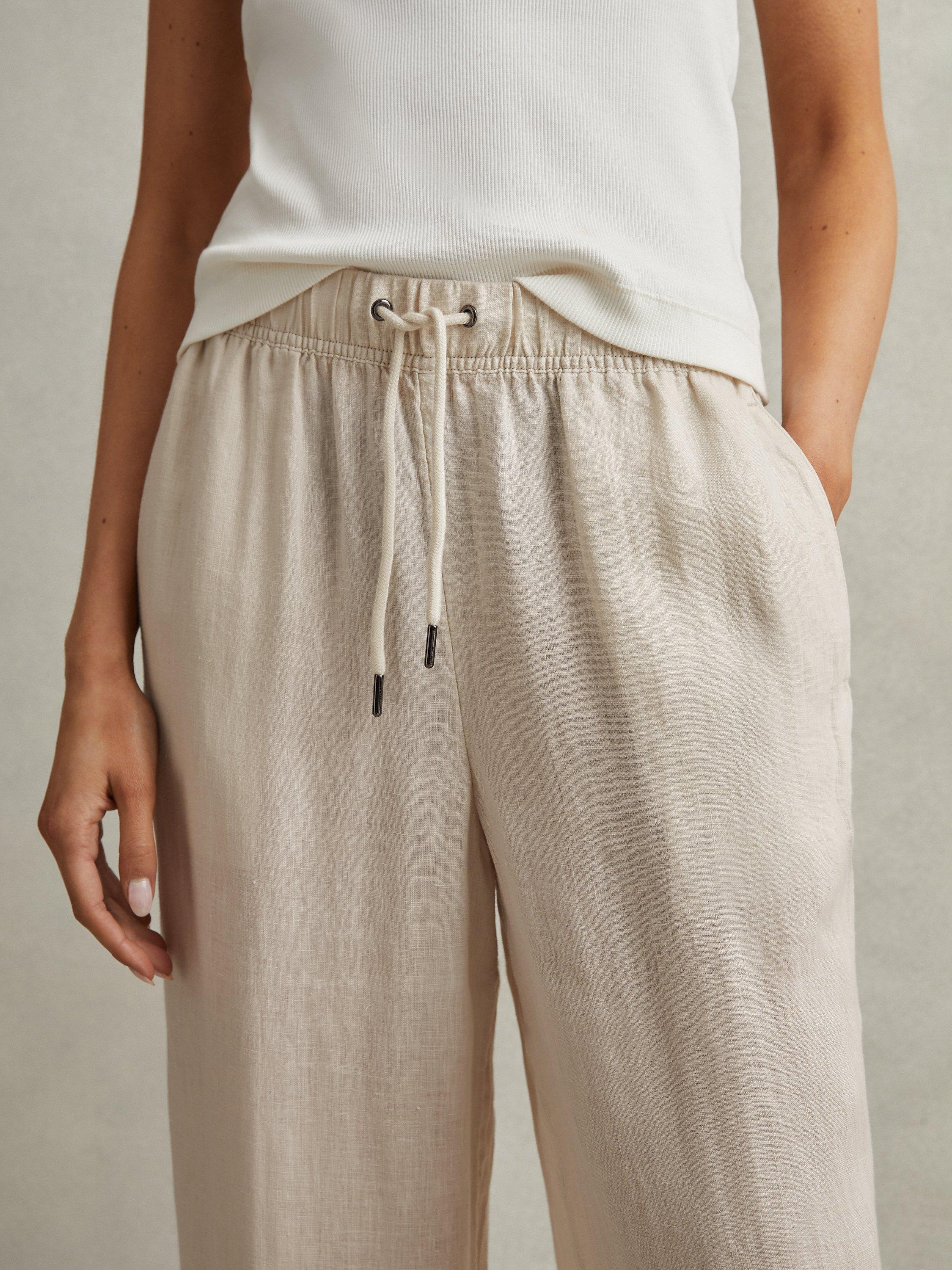 Product image 4 of 5, which shows Reiss Cleo Wide Leg Linen Trousers, Oatmeal, 6R