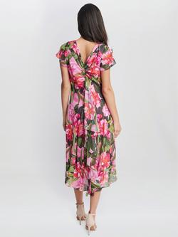 Gina Bacconi Ophelia Midi Printed Cowl Neck Dress, Pink - view 2, Pink