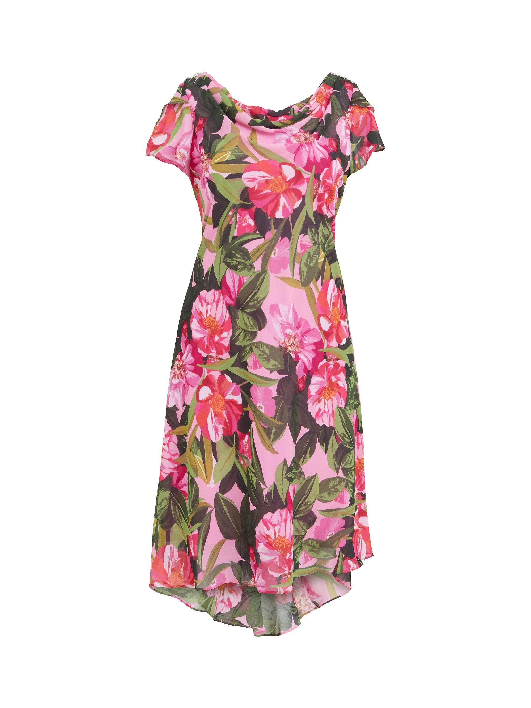 Product image 4 of 5, which shows Gina Bacconi Ophelia Midi Printed Cowl Neck Dress, Pink, 20