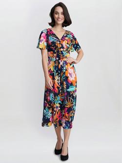 Gina Bacconi Hattie Jersey Print Dress, Navy/Multi, Navy/Multi