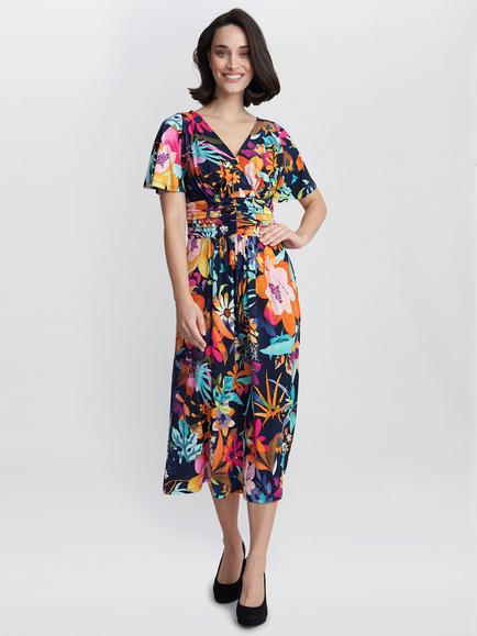 Gina Bacconi Hattie Jersey Print Dress, Navy/Multi, Navy/Multi