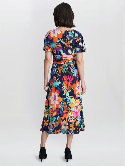 Gina Bacconi Hattie Jersey Print Dress, Navy/Multi - view 2, Navy/Multi