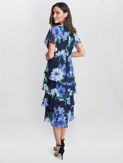 Gina Bacconi Marie Floral Tiered Dress, Navy/Multi - view 2, Navy/Multi