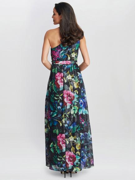 Gina Bacconi Rosie Asymmetric Floral Dress, Black/Multi - view 2, Black/Multi