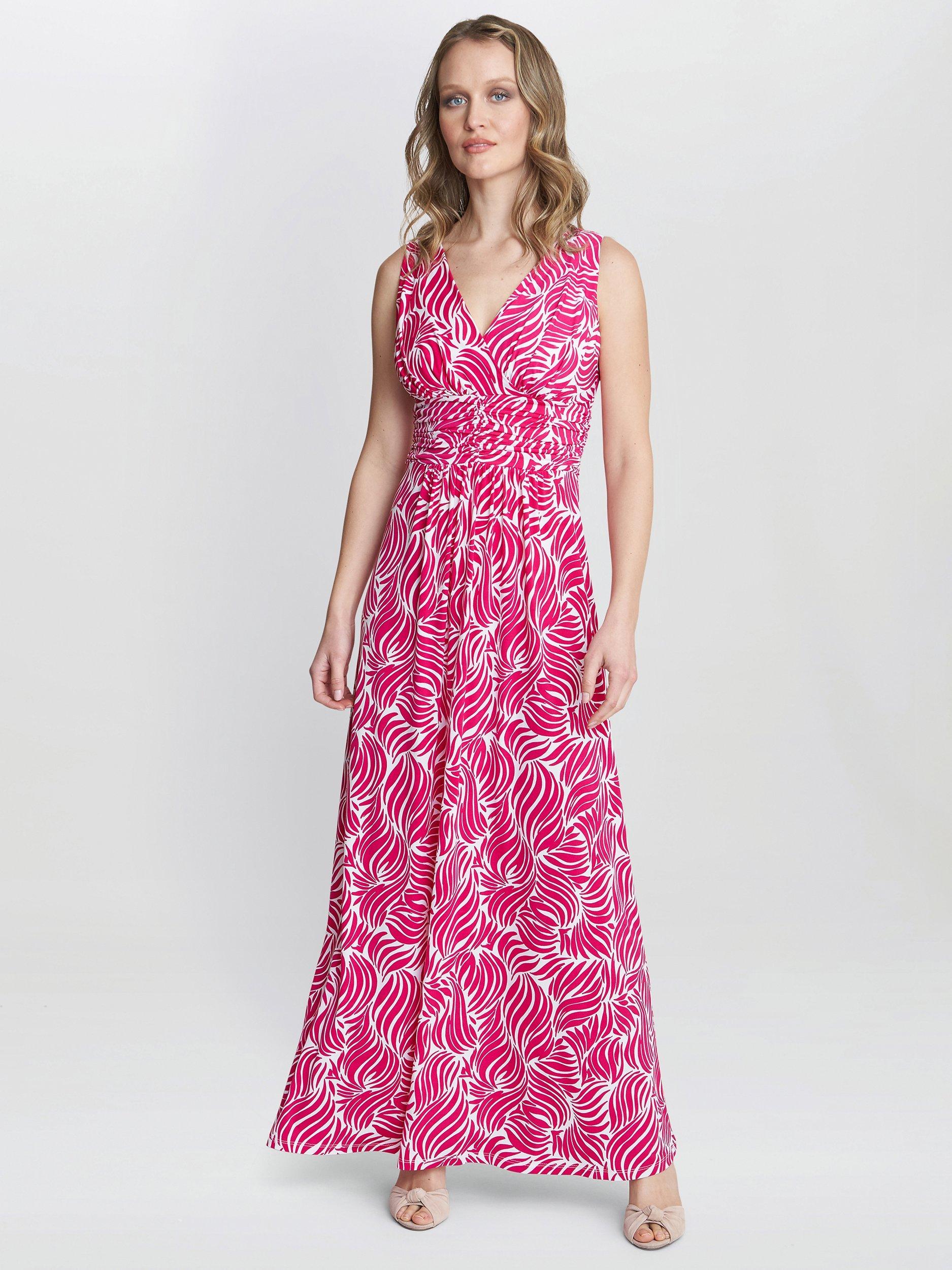 Gina Bacconi Lillian Jersey Maxi Dress, Dark Pink/White