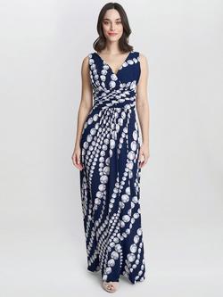 Gina Bacconi Harriet Jersey Maxi Dress, Navy/Multi, Navy/Multi