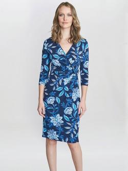 Gina Bacconi Cameron Jersey Wrap Dress, Teal/Multi, Teal/Multi