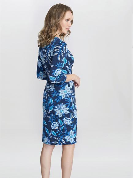 Gina Bacconi Cameron Jersey Wrap Dress, Teal/Multi - view 2, Teal/Multi
