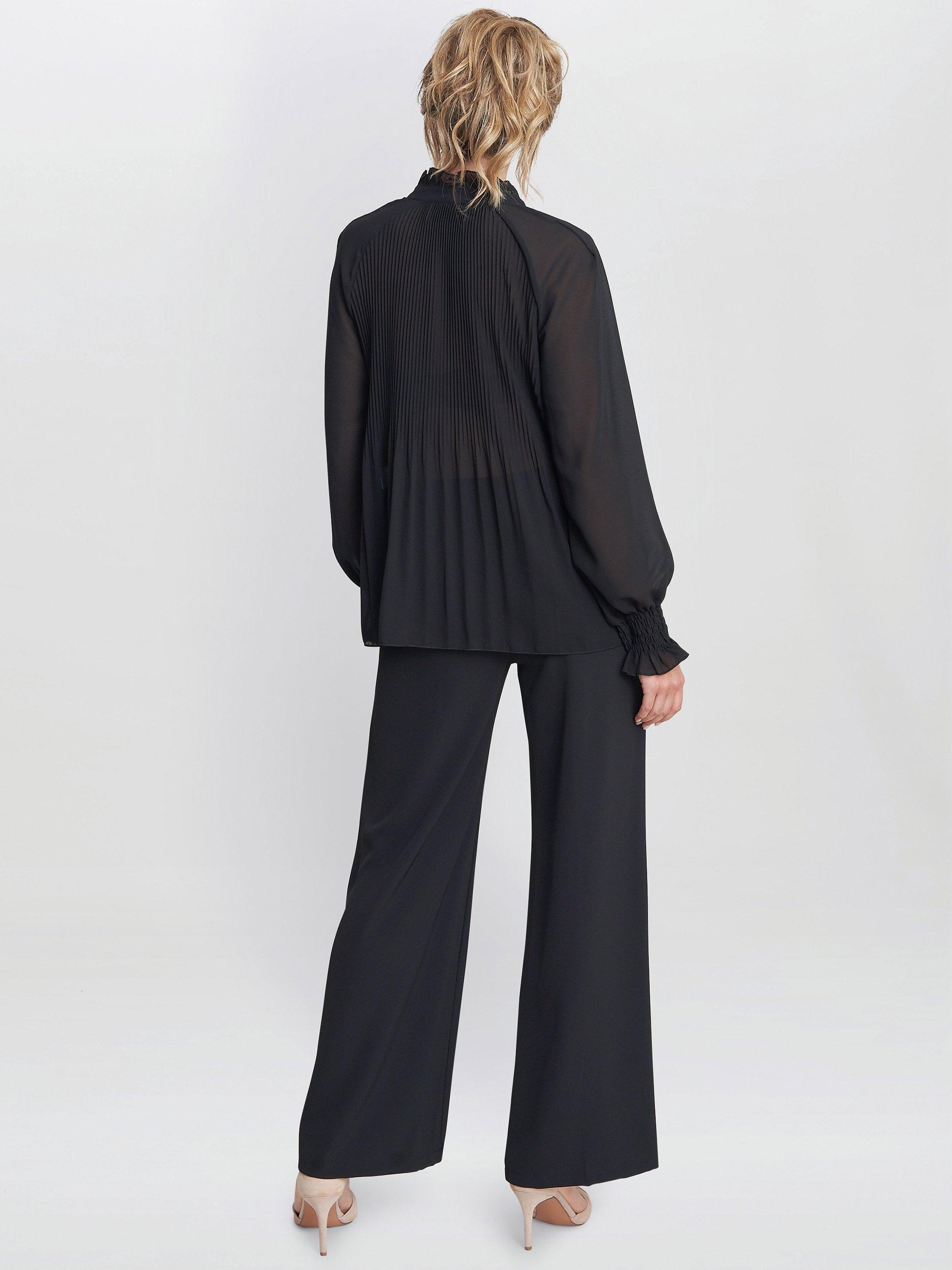 Product image 2 of 4, which shows Gina Bacconi Delphine Pleat Frill Neck Blouse, Black, S