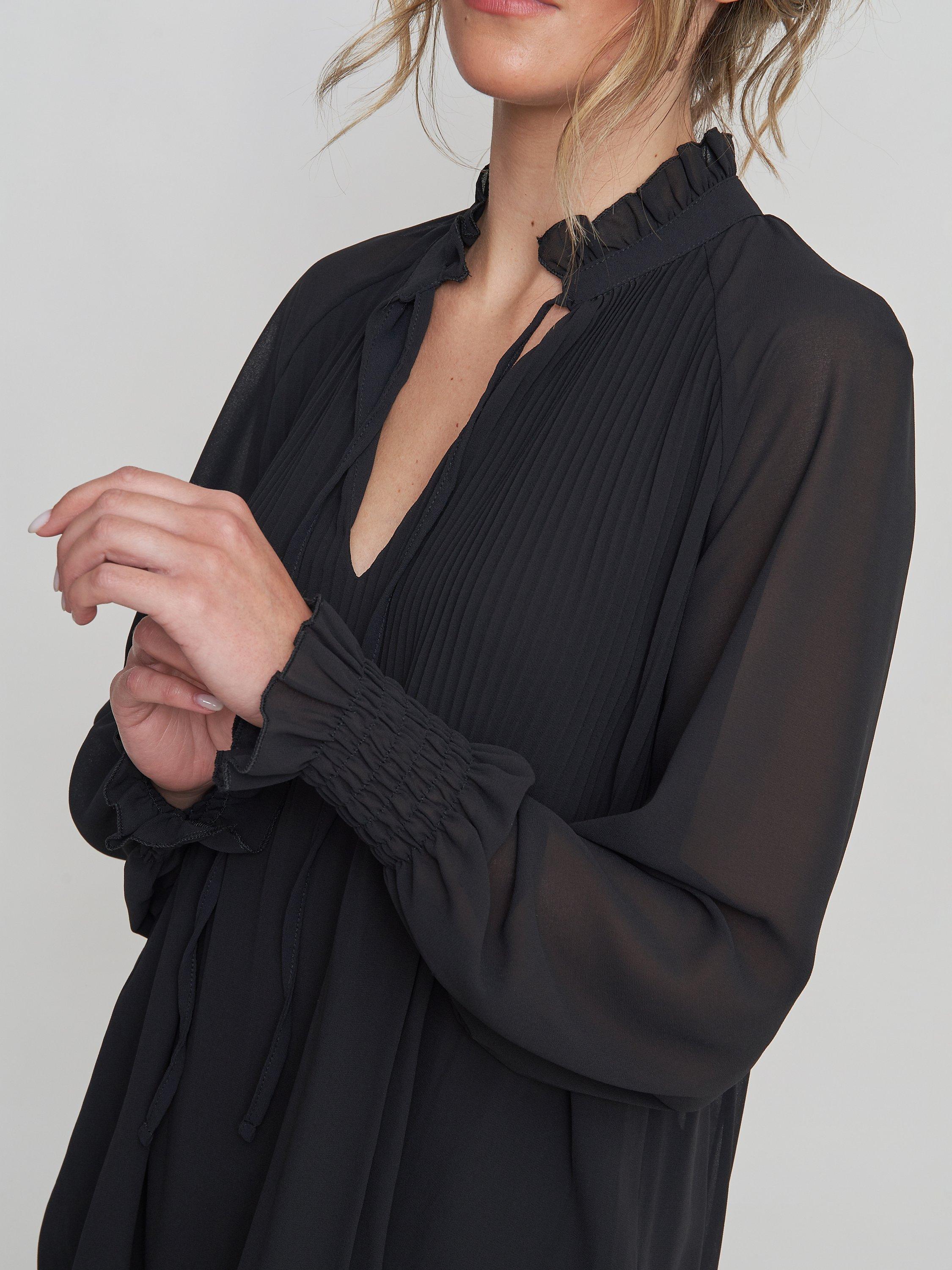 Product image 4 of 4, which shows Gina Bacconi Delphine Pleat Frill Neck Blouse, Black, S