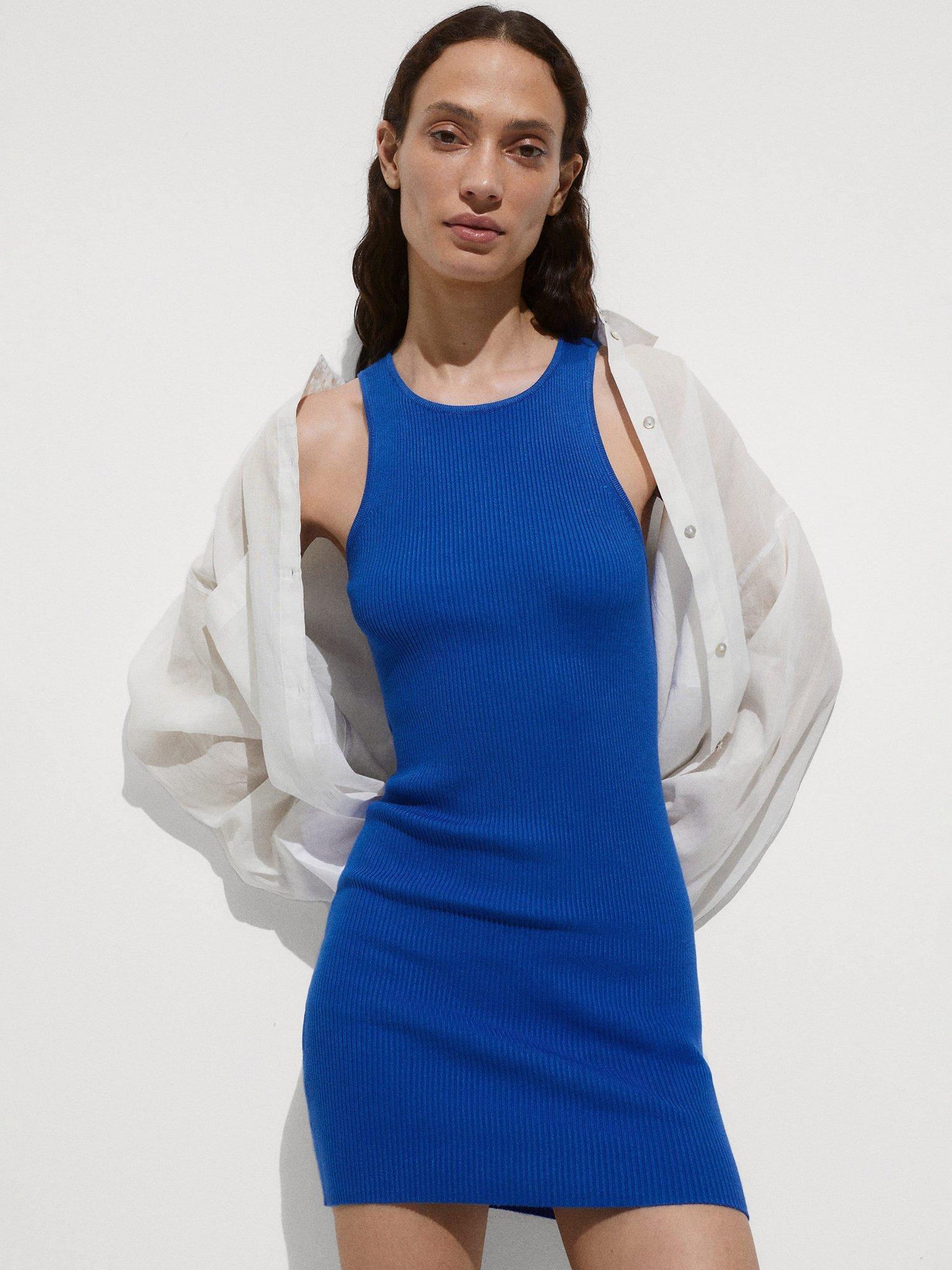 Mango Orwell Bodycon Mini Dress, Bright Blue, 12