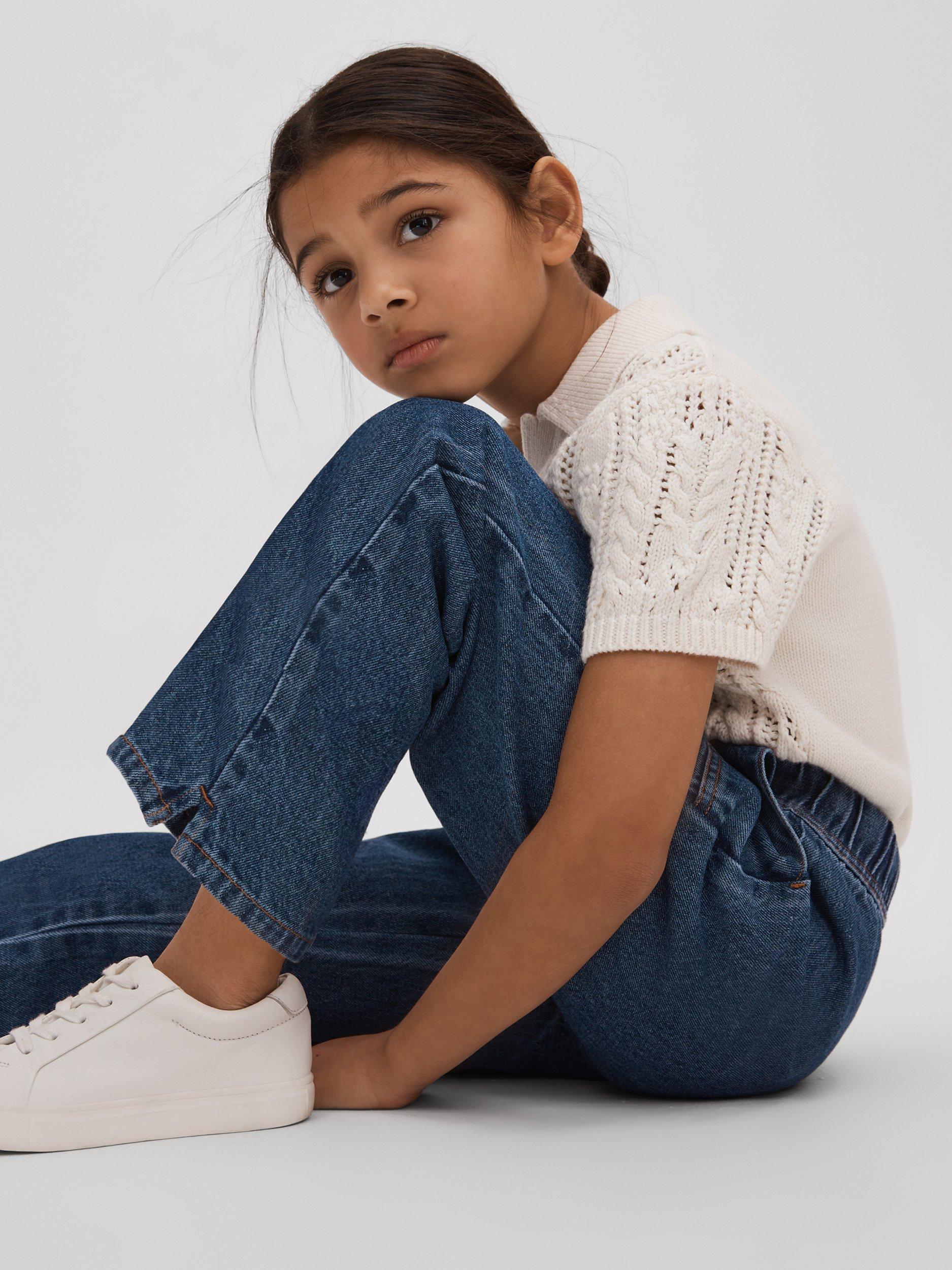 Product image 2 of 4, which shows Reiss Kids' Marloe Drawstring Straight Leg Jeans, Blue, 4-5 years