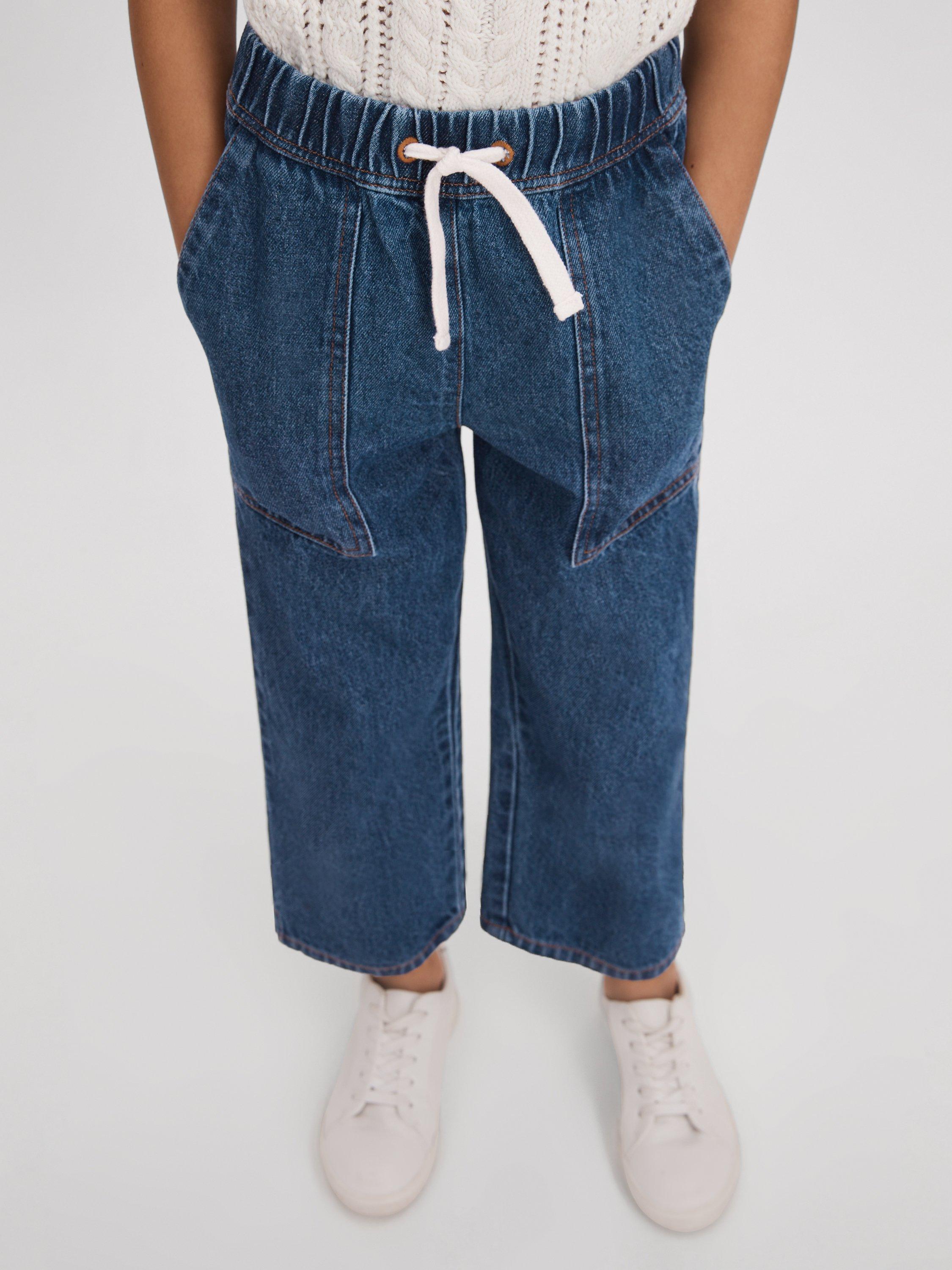 Product image 3 of 4, which shows Reiss Kids' Marloe Drawstring Straight Leg Jeans, Blue, 4-5 years