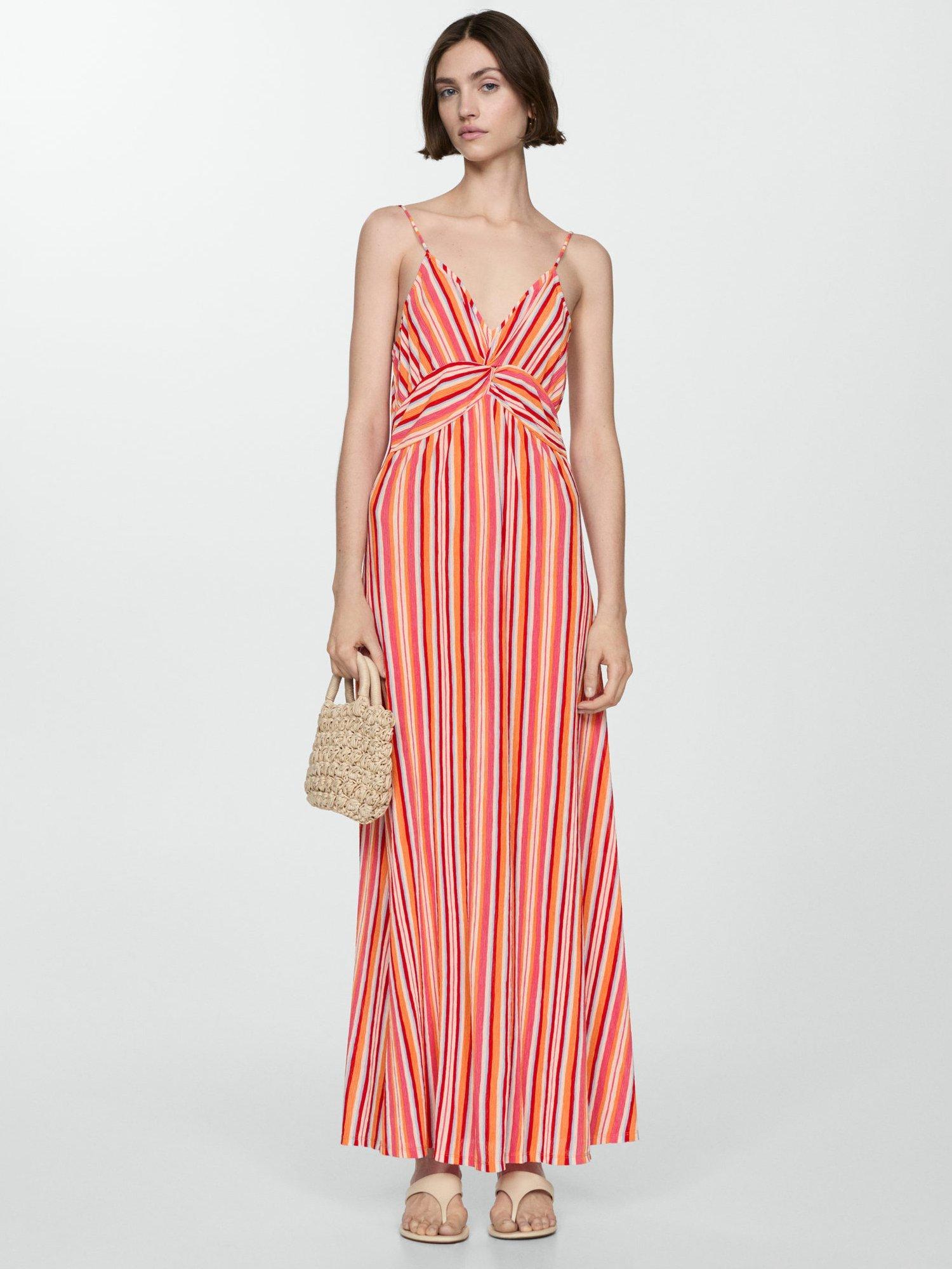Mango Pomi Stripe Maxi Dress, Orange/Multi