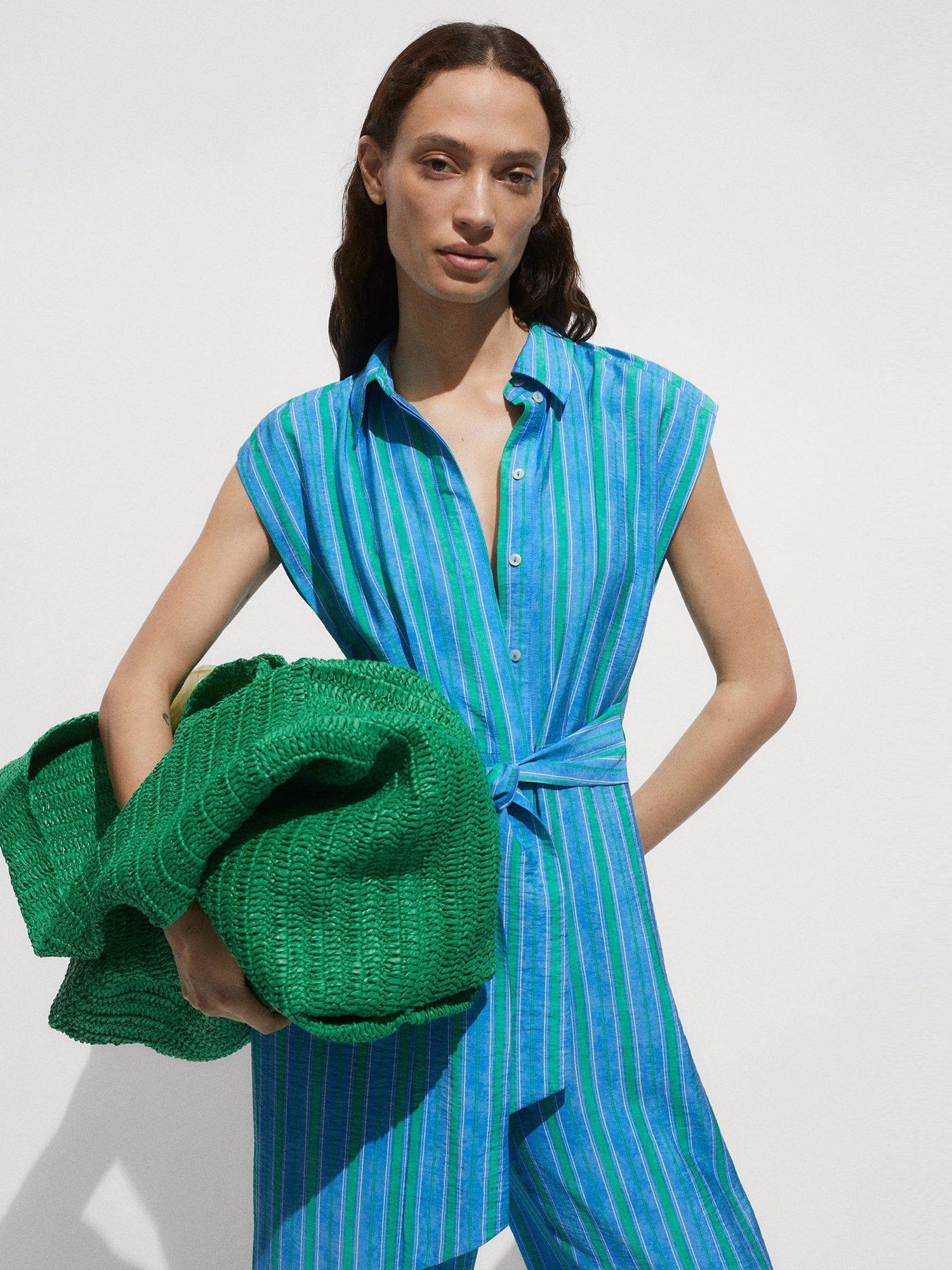 Mango Moraima Stripe Jumpsuit, Medium Blue/Multi
