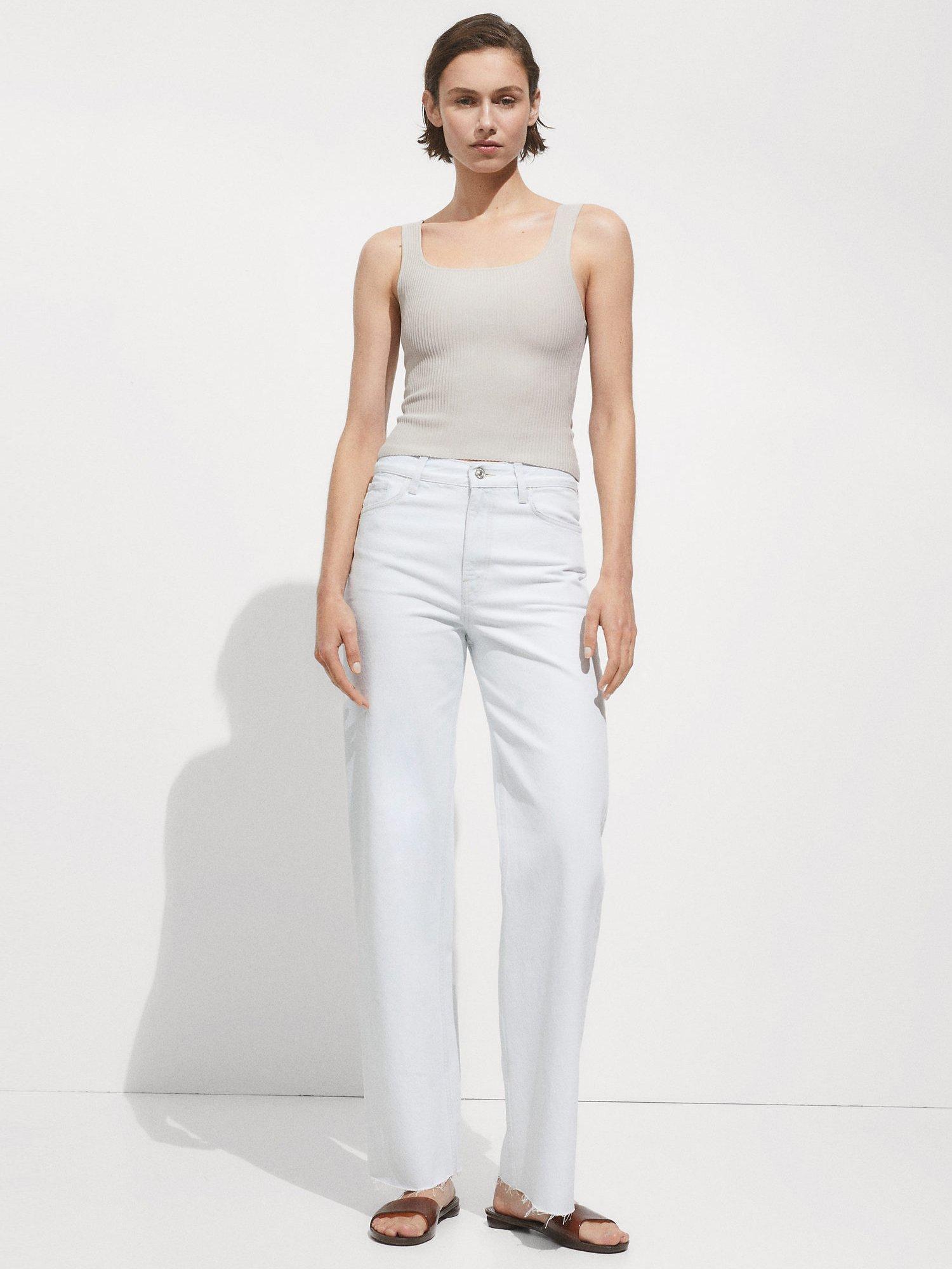 Product image 2 of 5, which shows Mango Bernal Rib Knit Top, Light Beige, M