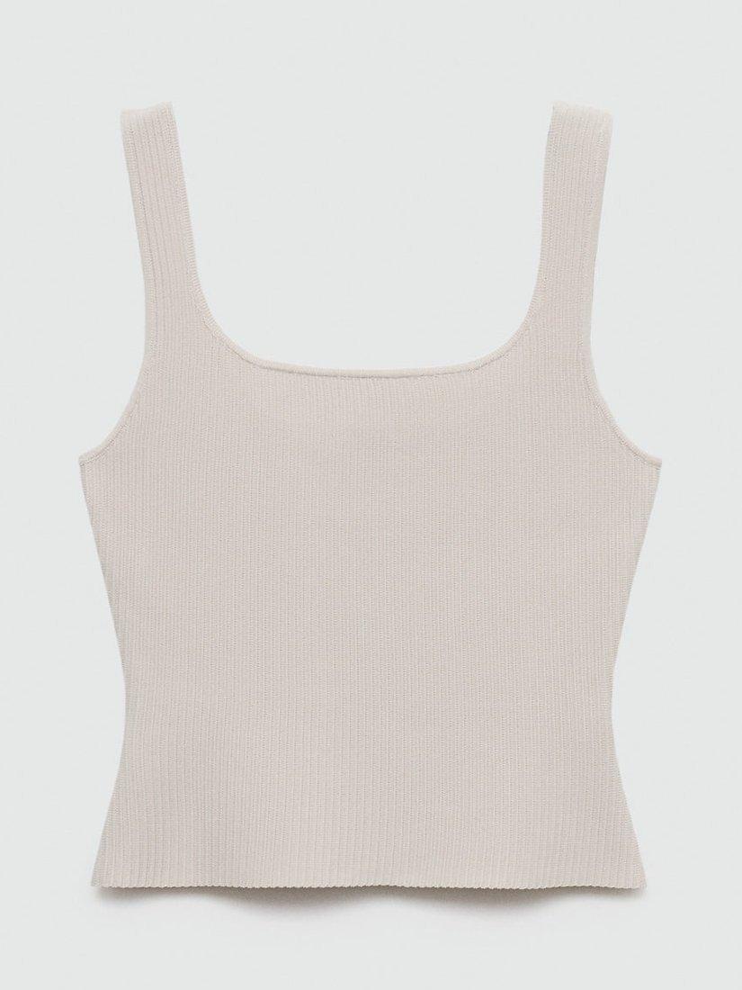Product image 3 of 5, which shows Mango Bernal Rib Knit Top, Light Beige, M