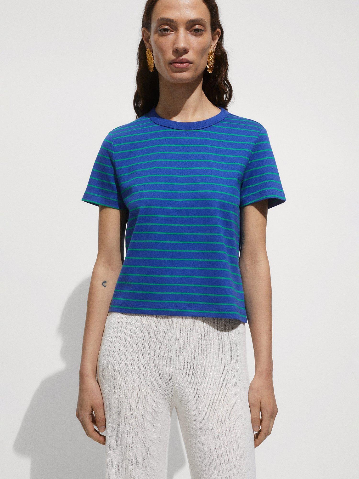 Mango Boxy Stripe T-Shirt, Medium Blue, XXS